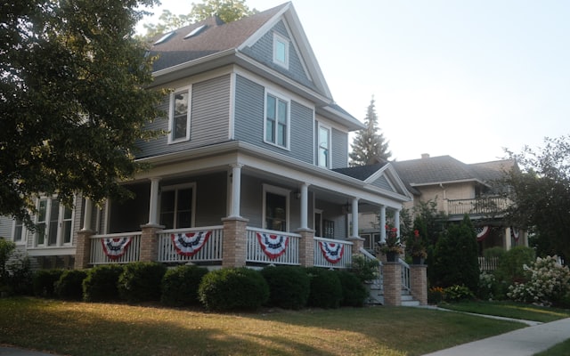 An American suburban home with a covered porch