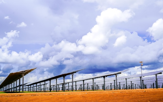 Long rows of photovoltaic solar panels